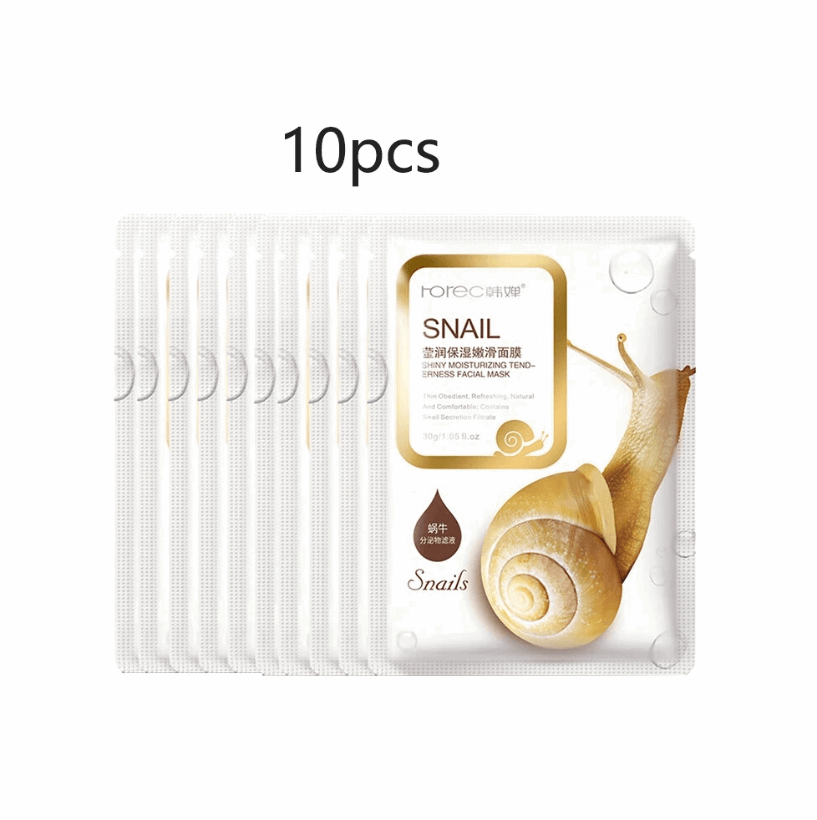 10pcs/Lot Snail Essence Facial Mask Skin Care Face Mask Whitening Hydrating Moisturising Mask Korean Tender Skin And Soft Skin